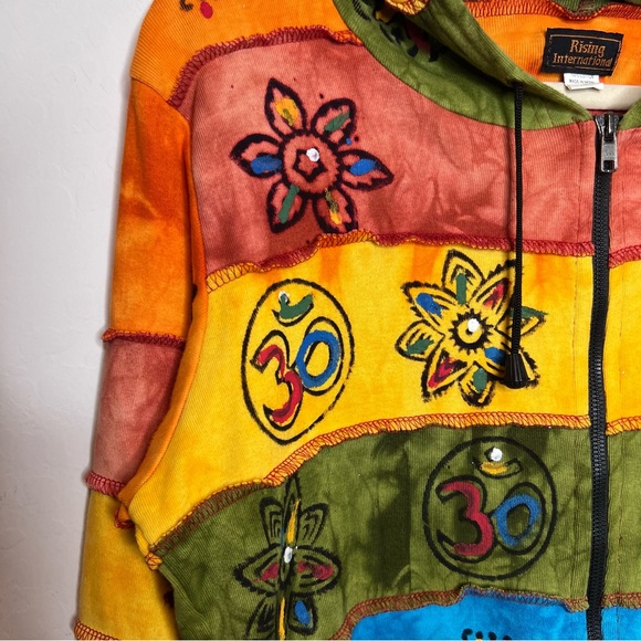 RISING INTERNATIONAL Handmade Multi Patch Cotton Hoodie Jacket. Size Small - Picture 4 of 9
